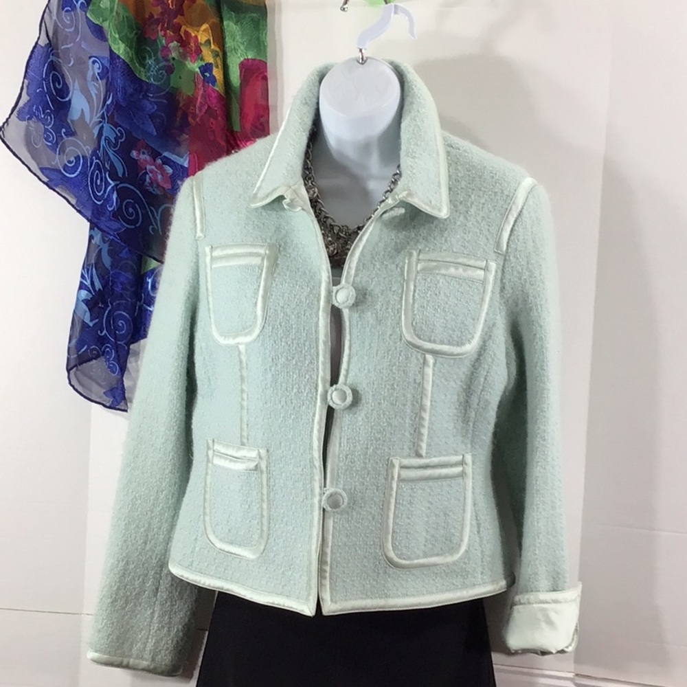 Carlisle Vintage Mint Green Textured wool button Blazer 8